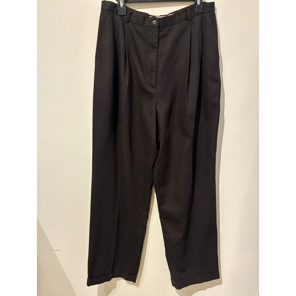 AKA Eddie Bauer Classic Trouser Dark Brown Pleated Wide Leg Pants Womens 16 - Picture 1 of 5